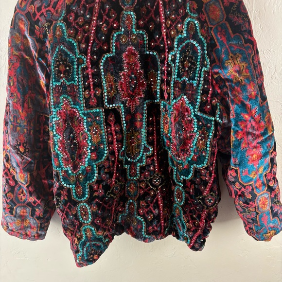 Vintage Colorful Women's Jacket Velour Velvet Sequin Embellished Womens XL - Picture 6 of 9